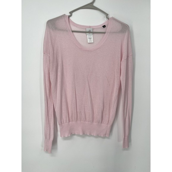 Cabi Womens Sweater S Gossamer Pink Semi Sheer Open Knit Scoop Neck - Picture 1 of 6